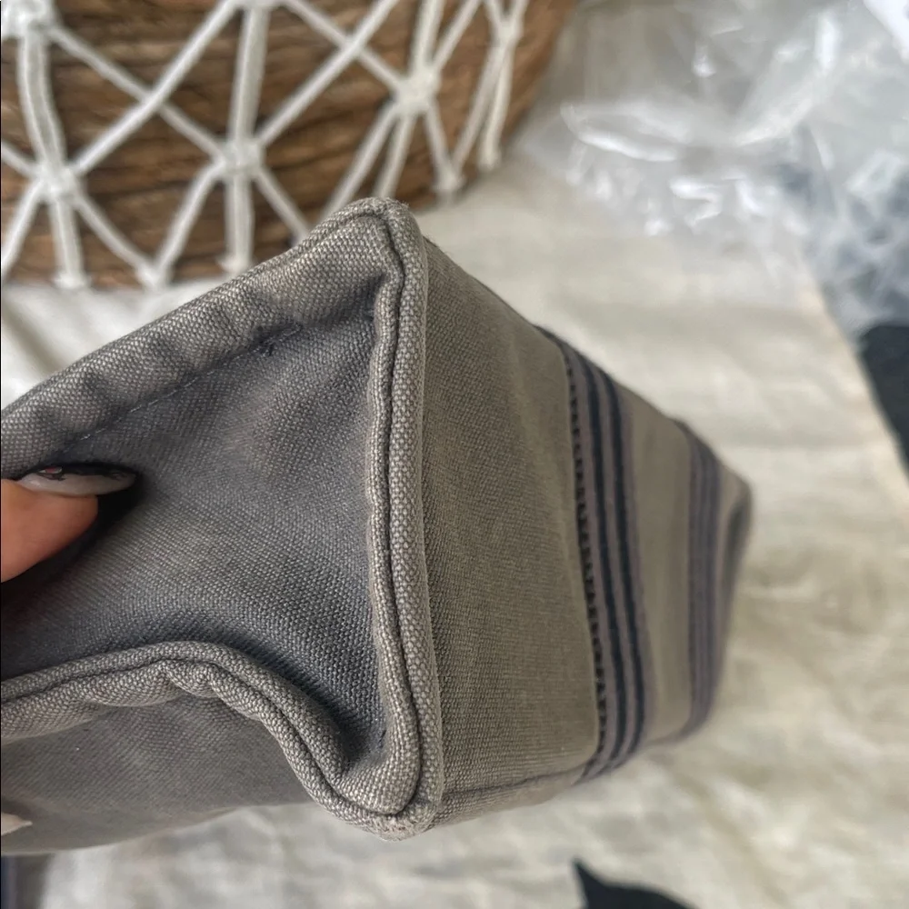 Hermes Gray Fouree Tout Canvas with grey black Stripe